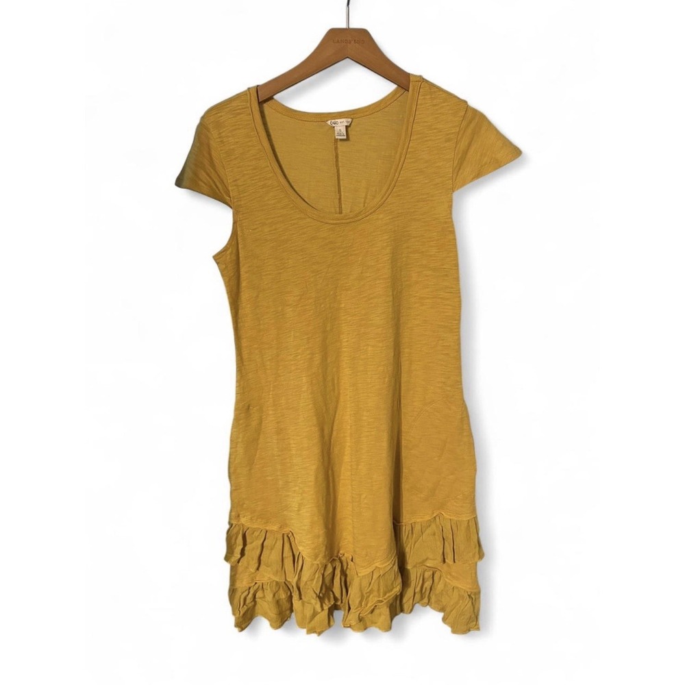 Cato Yellow Ruffle Hem Mini Dress Size Small Cap Sleeve Flowy Summer Dress